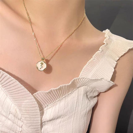White Gold Plated Round Rose Natural Shell Pendant Necklace Pearlescent Gift - Aimall