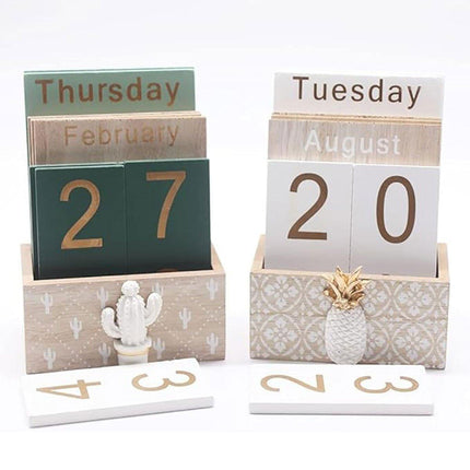 Rustic Wooden Perpetual Desk Calendar DIY Block Calendar Office Desktop Decor
