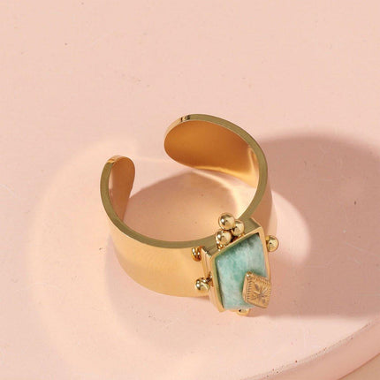 Female Titanium Steel Ring with Natural Stone Fashion Jewellery Women