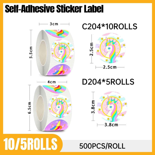 5/10Rolls Unicorn Adhesive Stickers Labels for School and Decorative Use