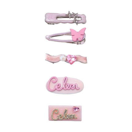 Simple and Cute Pink Metal Letter Hair Clip Accessory for Women and Girls