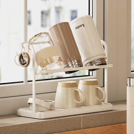 Double Cup Holder Home Desktop Upside Down Draining Rack Storage Shelf Organiser