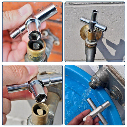 4 in 1 Silver Cross Faucet Wrench Household Bathroom Tool Multipurpose Wrench