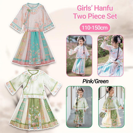 Spring Chinese Style Hanfu Girls Modified Tang Suit Two-Piece Colourful Set