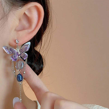 Luxury Crystal Butterfly Bow Earrings Elegant Fashion Niche Exquisite Jewelry