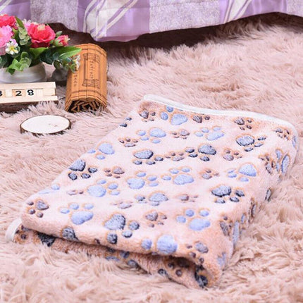 Medium Size Pet Mat Paw Print Cat Dog Puppy Fleece Soft Pet Blanket Bed Cushion - Aimall