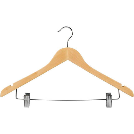10 Pcs Wooden Non-Slip Wide Shoulder Clothes Hanger with Clip for Hotel Wardrobe