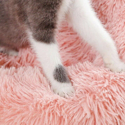 XL-80CM Dog Cat Pet Calming Bed Washable ZIPPER Cover Warm Soft Plush Round Sleeping - Aimall