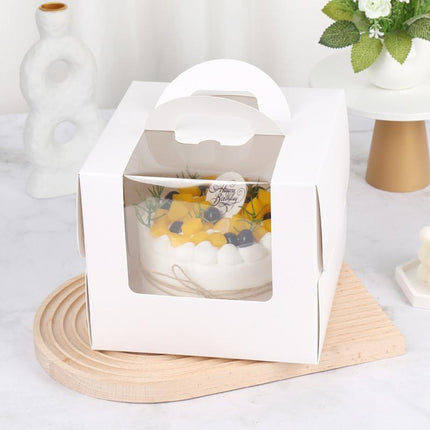 Portable Cake Boxes White Paper Display Window Packing Case Party with Handle 4'' - Aimall