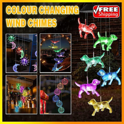 Colour Changing Wind Chimes LED Light Hanging Decor Outdoor Solar Powered Garden - Aimall