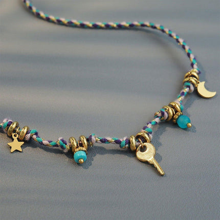 Handcrafted Traditional Chinese Style Necklace Moon Pendant Woven Choker Design
