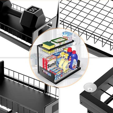 Removable Kitchen Cabinet Sink Storage Rack with Drawable Basket Organizer Shelf