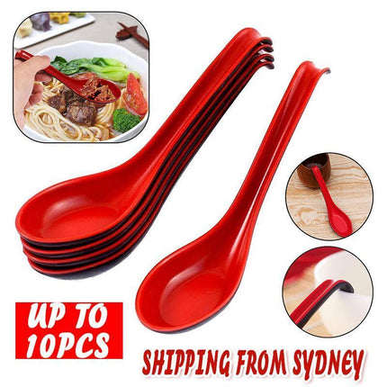 10PCS Soup Ramen Spoons Asian Chinese Japanese Utensils Long HandleHook Flatware - Aimall