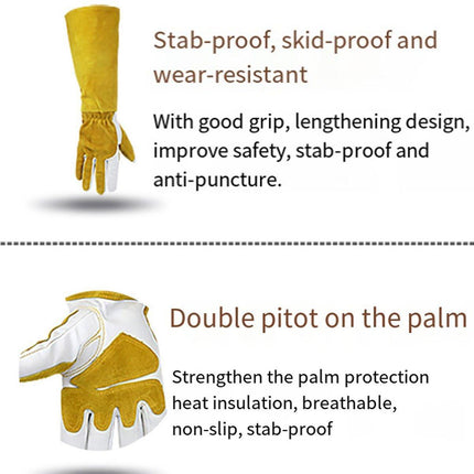 Long Welding Gloves Heat Resistant Leather Gloves for Grill or Fireplace Use