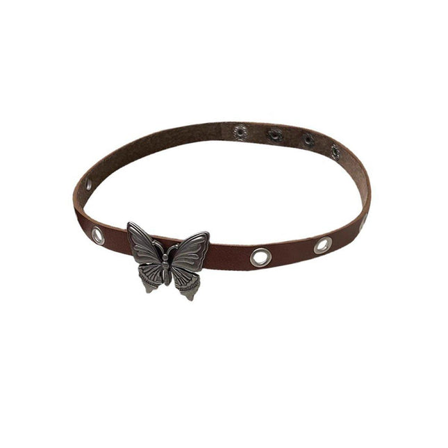 Elegant Brown Leather Butterfly Necklace with Adjustable Strap Stylish Gift