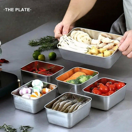 6PCS Stainless Steel Fresh-keeping Box with Sealed Lid Food Fruit Box Container
