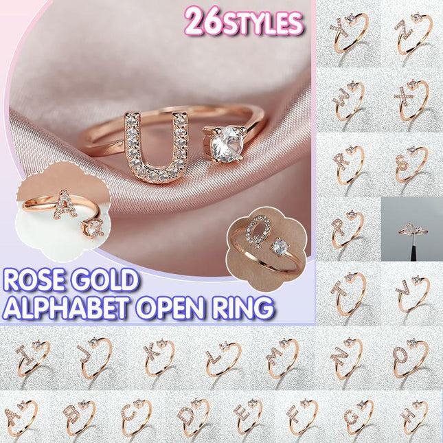 Adjustable Open Zircon Initial Ring A-Z Letters Fashion Womens Jewelry Gift - Aimall