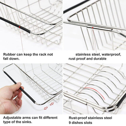 Stainless Steel Sink Draining Basket Telescopic Dish Rack Kitchen Storage Holder