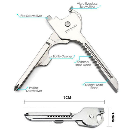 Utili-Key 6 in 1 Key Ring Chain MULTI-TOOL Pocket Knife Screwdriver Swiss Tech - Aimall