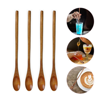 4PCS 20CM Japanese Wooden Long Handle Stirring Spoon Small Honey Spoon Tableware