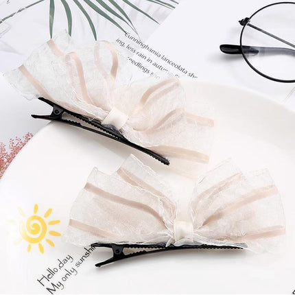 2PCS Women Hair Clip Side Bow Knot Barrettes Hairpin Party Headdress Gifts Lace - Aimall