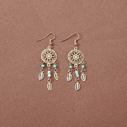 Retro Court Style Geometric Leaf Earrings Elegant Vintage Jewelry for Women Gift