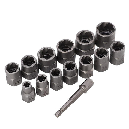 15pcs Impact Damaged Bolt Nut Screw Remover Tool Kit Socket Threading Extractor