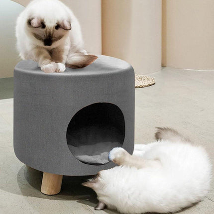 Wooden Cat Stool House Bench Pet Furniture Comfortable Cat Bed for Rest and Play