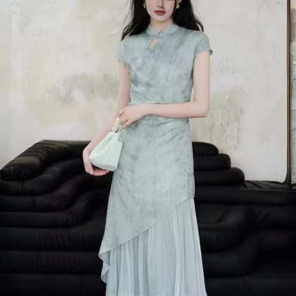 New Retro Chinese Style Slim Fit Cheongsam Dress Wrap Hip Long Skirt Feminine