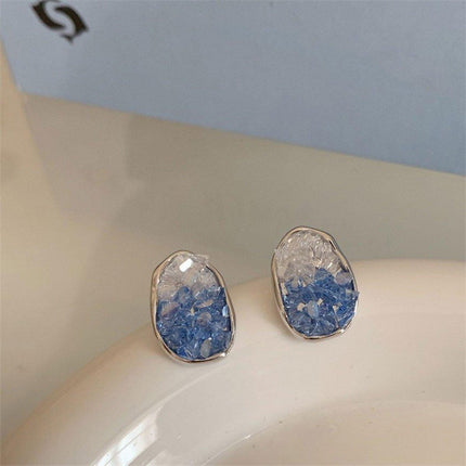 Retro Blue Crystal Earrings Fashion Jewelry Sea Salt Silver Needle Design