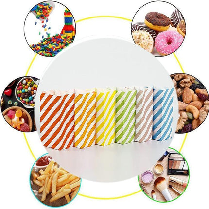 100X Colourful Plaid Kraft Paper Bag Candy Cookie Snack Cake Gift Bags 13*8*24CM - Aimall