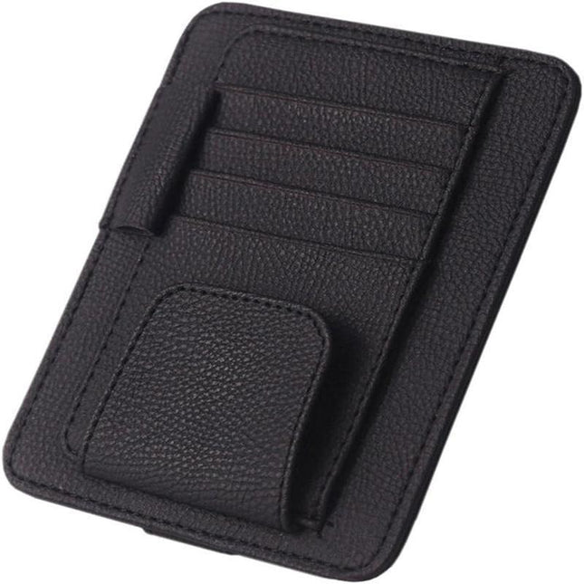Sun Visor Organizer Sunglasses Holder Card Storage PU Leather Pouch Car Black - Aimall