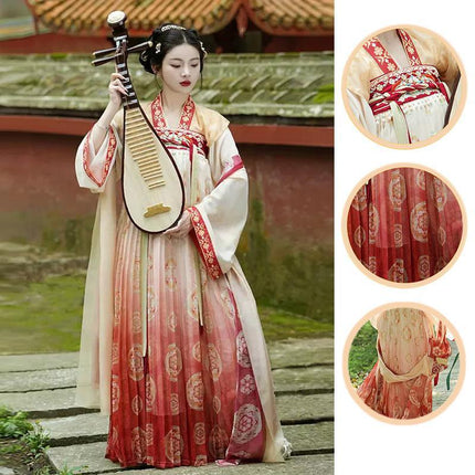 Embroidery Hanfu Tang Style Half Arm Upper Garment Chest Length Skirt Improved - Aimall