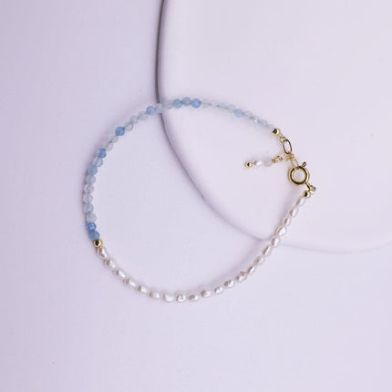 Light Blue Bracelet for Women Unique Design Small Pearl String Fine Jewelry