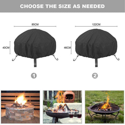 210D Outdoor Round Fire Pit Cover Garden BBQ Grill Bucket Pritector Waterproof - Aimall