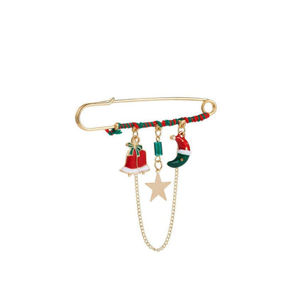 Holiday Festive Christmas Hat and Star Brooch Pin Jewelry Gift for Women Men