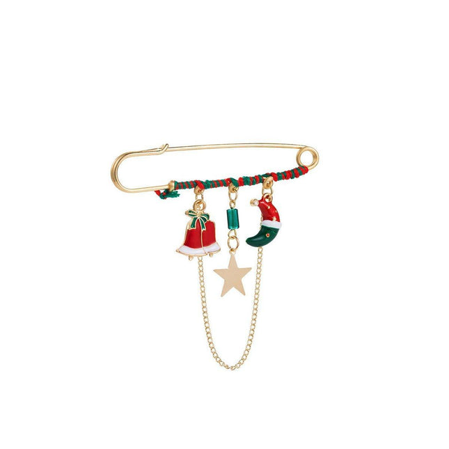 Holiday Festive Christmas Hat and Star Brooch Pin Jewelry Gift for Women Men