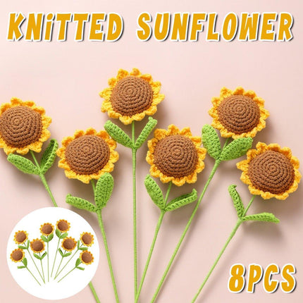 8PCS Handmade Smiley Sunflower Wool Flower Simulation Flowers Gift for Teachers