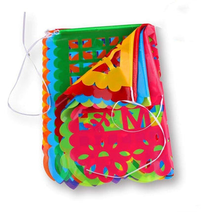 Carnival Party Decor Square Paper Cut Plastic Flower Flag Banner for Celebration
