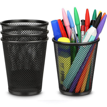 4pcs Round Pen Holder Bucket Desktop Organiser Simple Storage Container Office