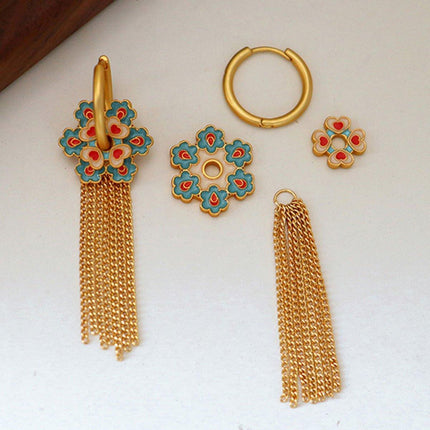 New Chinese Tassel Heart Flower Earrings Women Elegant Dangle Drop Fashion