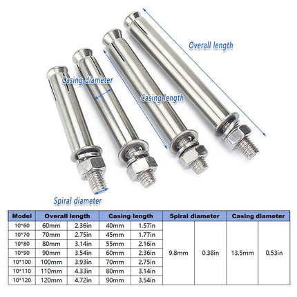M10 Stainless Steel Hex Head Expansion Anchor Bolts Heavy Duty Screws