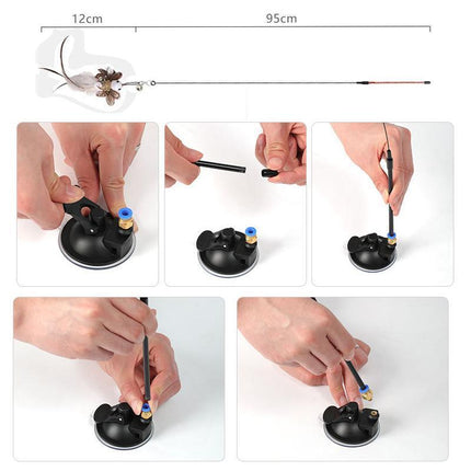 Cat Play Toy Simulation Birds Teaser Wand Interactive Stick with Suction Cup AU - Aimall
