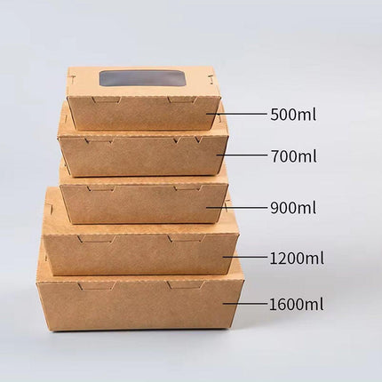 50pcs Kraft Paper Take Out Box Salad Fried Chicken Lunch Box Open Window