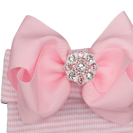 3PCS Baby Girl Knit Hat Pink Stripe Glitter Bow Newborn Pullover Warm Winter Cap