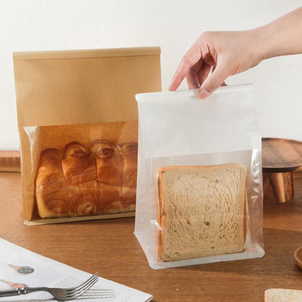 100x Kraft Paper Flat Bottom Cake Packaging Toast Bread Bags With Window White - Aimall