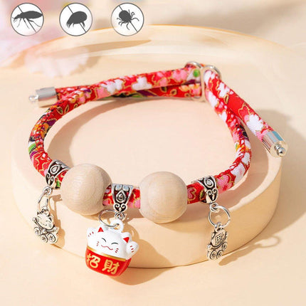 Camphor Wood Bead Collar with Bell Necklace for Cats and Dogs Pet Accessories