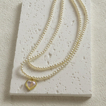 White Heart Pearl Double Layer Necklace Sweet Elegant Versatile Jewelry Gift