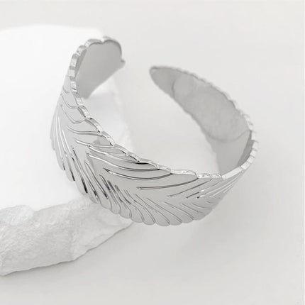 Vintage Punk Silver Colour Feather Cuff Bracelet for Men Women Wrist Adjustable - Aimall