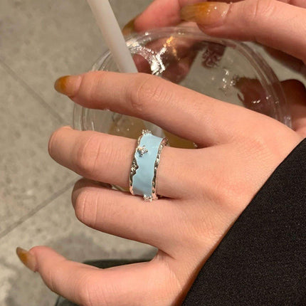 Wide Sky Blue Glaze Ceramic Ring Fashion Statement Adjustable Jewelry Gift